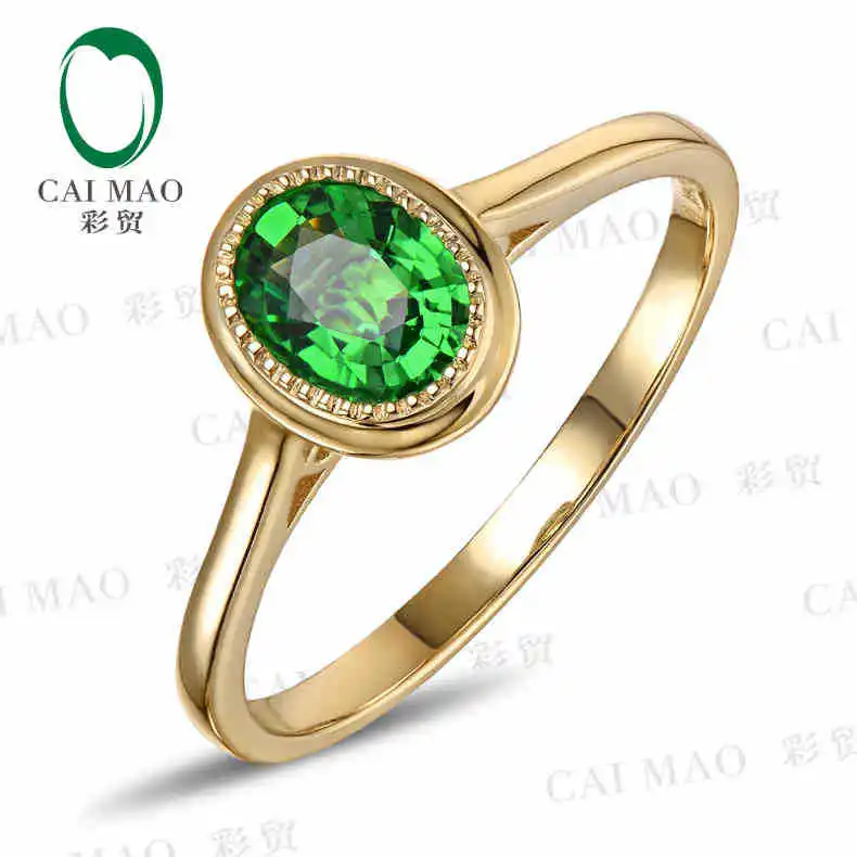 

CaiMao 18KT/750 Yellow Gold 1.02 ct Natural Tsavorite & 0.02 ct Full Cut Diamond Engagement Gemstone Ring Jewelry