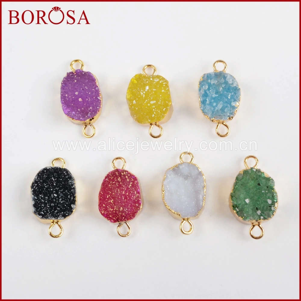 BOROSA 10 шт смешанных цветов s Freeform Агаты Друза Мода Drusy золотой цвет двойной