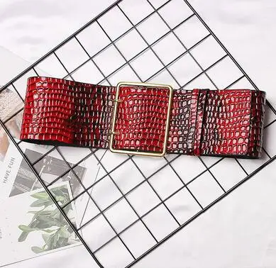 Женская подиумная Мода из крокодиловой искусственной кожи Женские винтажные платья Корсеты пояс с пряжкой украшения широкий пояс R1268 - Цвет: red