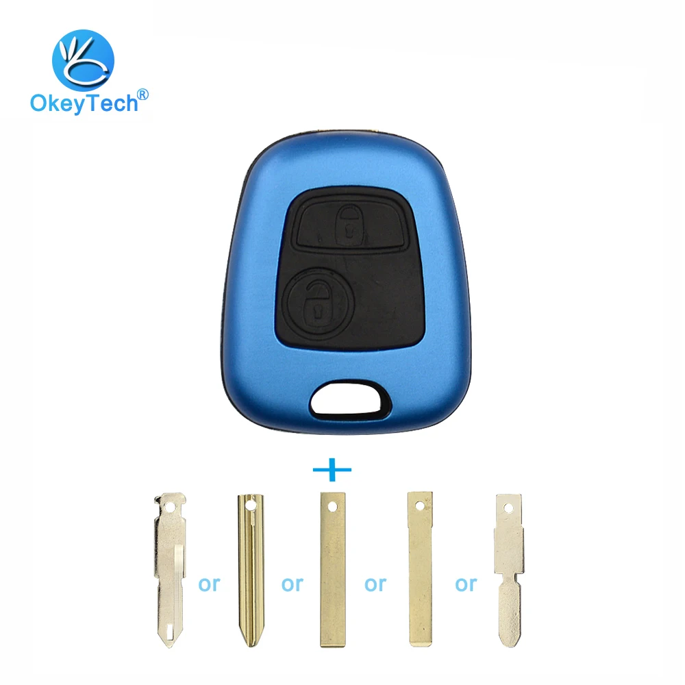 OkeyTech для peugeot Key Shell 2 кнопки Uncut пустой Клинок Синий чехол Корпус Замена Fob 106 205 206