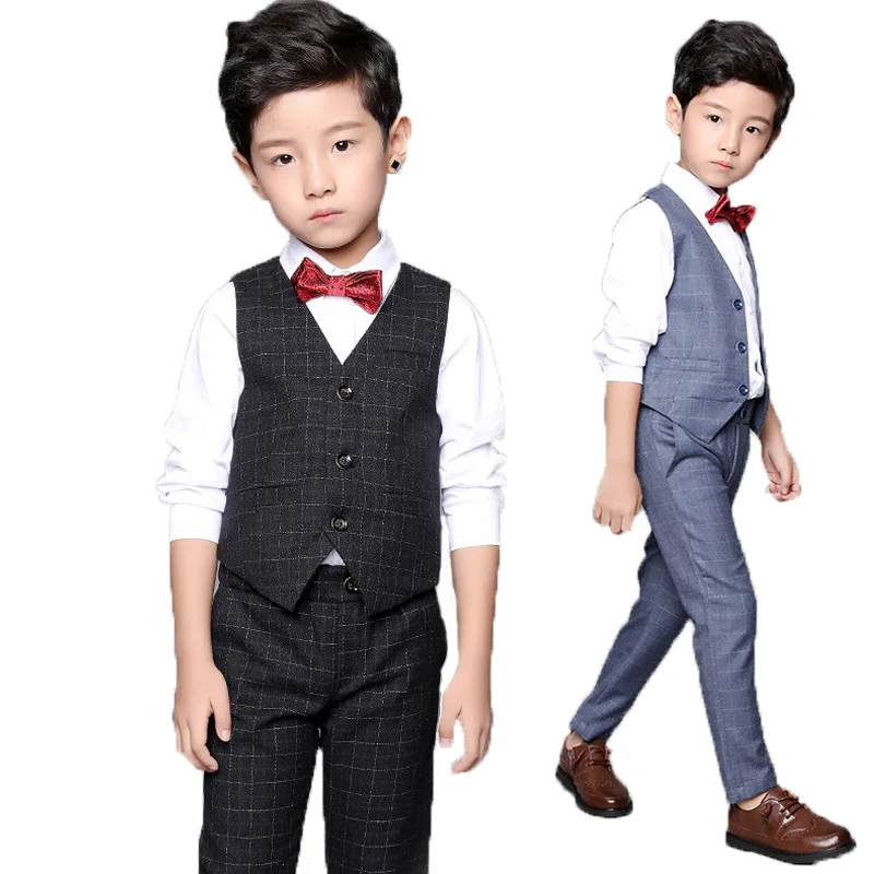 Flower Boys Formal Tuxedo Suit Vest +Pants 2Pcs Clothing Set Children Wedding Dress Kids Piano Prom Performance Birthday Costume | Детская