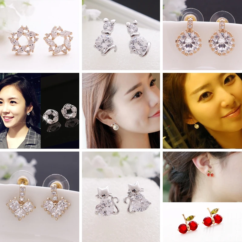 10 шт. Женщина девушка Корея горячие моды серьги женский темперамент алмазов
