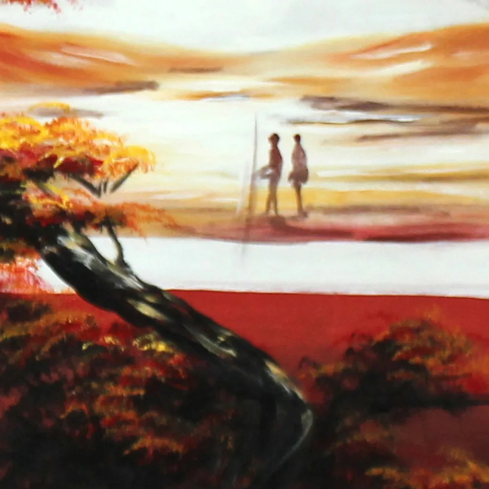 Hand Painted Modern Home Decoration Group Oil Painting African Landscape 4 Piece Canvas Wall Art Free Shipping | Дом и сад