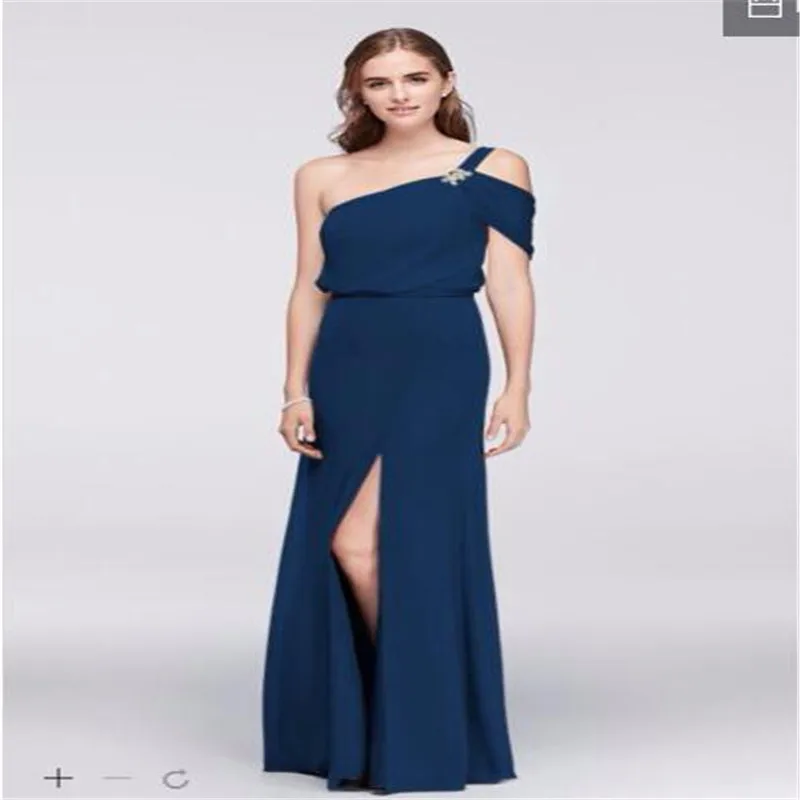 2017 Draped Chiffon One-Shoulder Bridesmaid Dresses with Beading And High Slit Floor-length Wedding Party JP291731 Long | Свадьбы и