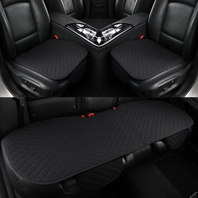 Black 3 PCS 5 мест 3 шт./компл. сиденья Лен изготовлены спереди и сзади льна подушки дышащие протектор коврик четыре сезона авто аксессуары - Название цвета: Black 3 PCS