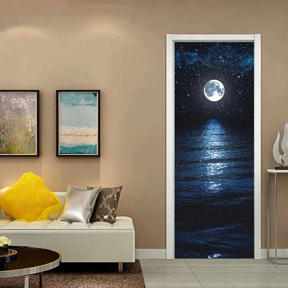 3D дверной стикер s Full Moon ночной вид наклейка на стену украшение для двери искусство Спальня дверь Водонепроницаемая наклейка из ПВХ DIY обои домашний декор