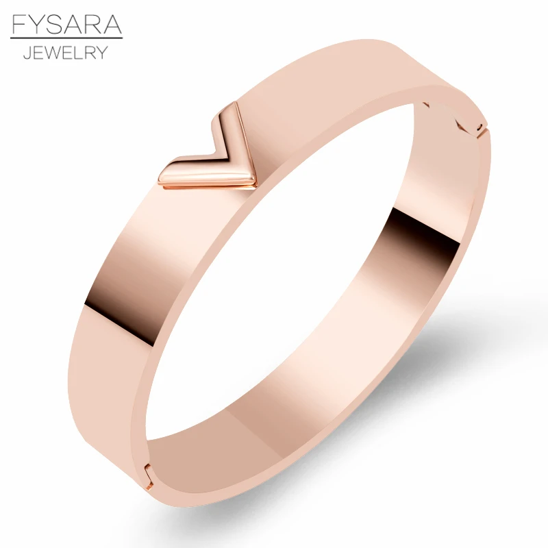 FYSARA, классический бренд, широкая Буква V, браслеты, розовое золото, широкие, любовь, браслеты, нержавеющая сталь, ювелирные изделия для женщин, пара, подарок