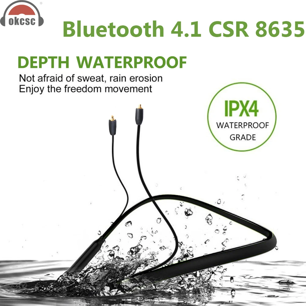 

OKCSC шейный подвесной bluetooth-кабель для наушников, водонепроницаемый MMCX jack, сменный провод для SHURE SE215 SE315 SE846 UE900