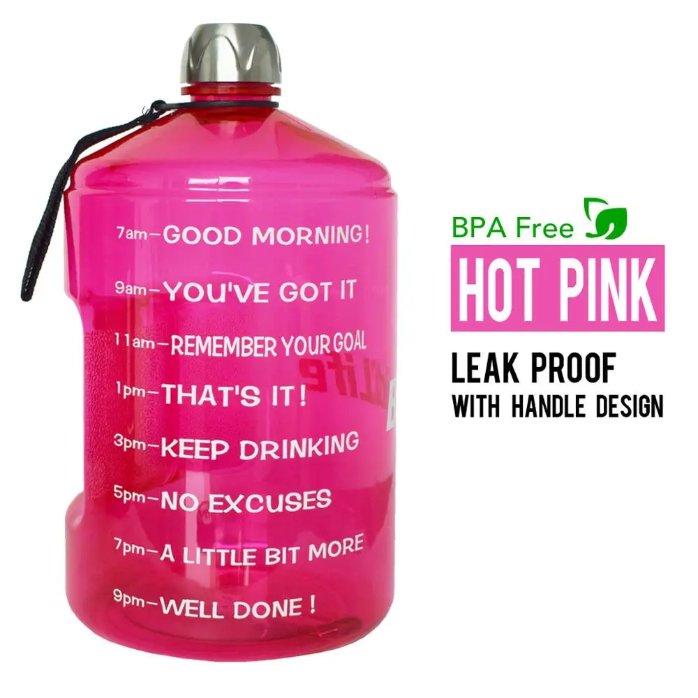 Pink Water Bottle Quifit 128 унций 64 унции 32 унции 1 галлон BPA бесплатно пластиковая большая бутылка для воды для питья кувшин Тыква для путешествия спорт, фитнес, тренажерный зал бутылка воды эко - Цвет: Pink Water Bottle