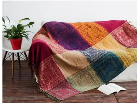 colorful plaid pattern towel blanket sofa cover for chair thread tassel home decor anti slip carpet tapestry | Дом и сад
