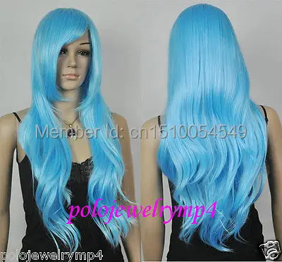 FREE SHIPPING^^^^Title 43 New Cosplay blue long straight women wig |