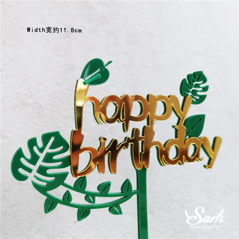 Panda bamboo Cake Topper Happy Birthday Turtle leaf Clay Decoration for Children's Boy Girl Party Supplies Baking Lovely Gifts - Цвет: Leavf birthday