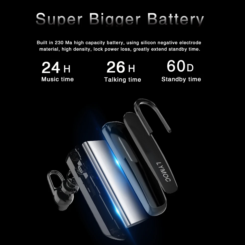 LYMOC Y8 беспроводные Bluetooth наушники, гарнитура для телефона, умный голосовой контроль CSR4.1, 24 часа, Handfree, HD микрофон, музыка для iPhone, Android