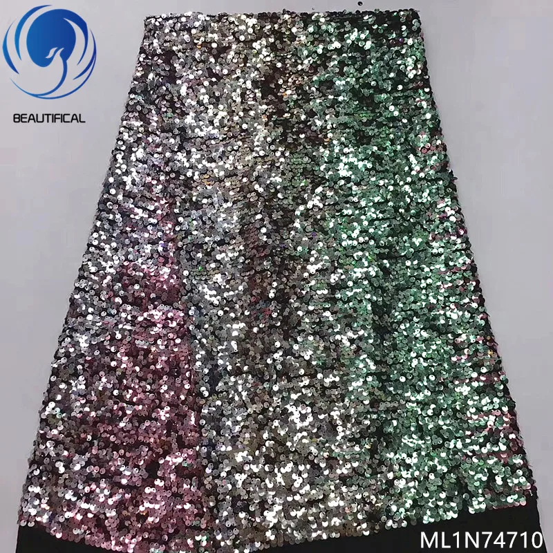 ML1N74710 BEAUTIFICAL французский блестки tull ткани 5 ярдов нигерийской свадебной вечеринки тюль кружевной ткани Французский ML1N747 - Цвет: ML1N74710