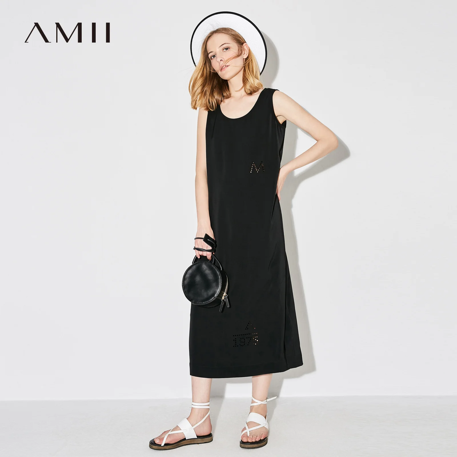 Amii повседневные женские 2018 г. летние пляжные праздничное платье без рукавов с