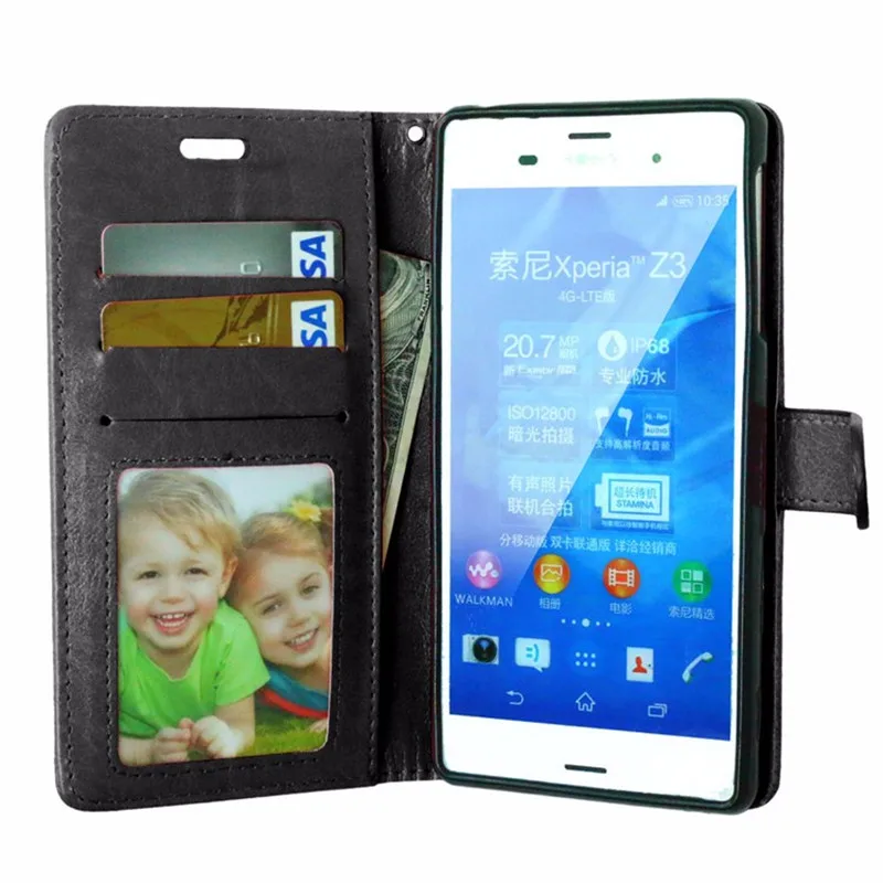 Luxury Wallet PU Leather Case Cover For Sony Xperia Z3 D6603 D6643 Flip Back Dual D6633 | Мобильные телефоны и аксессуары