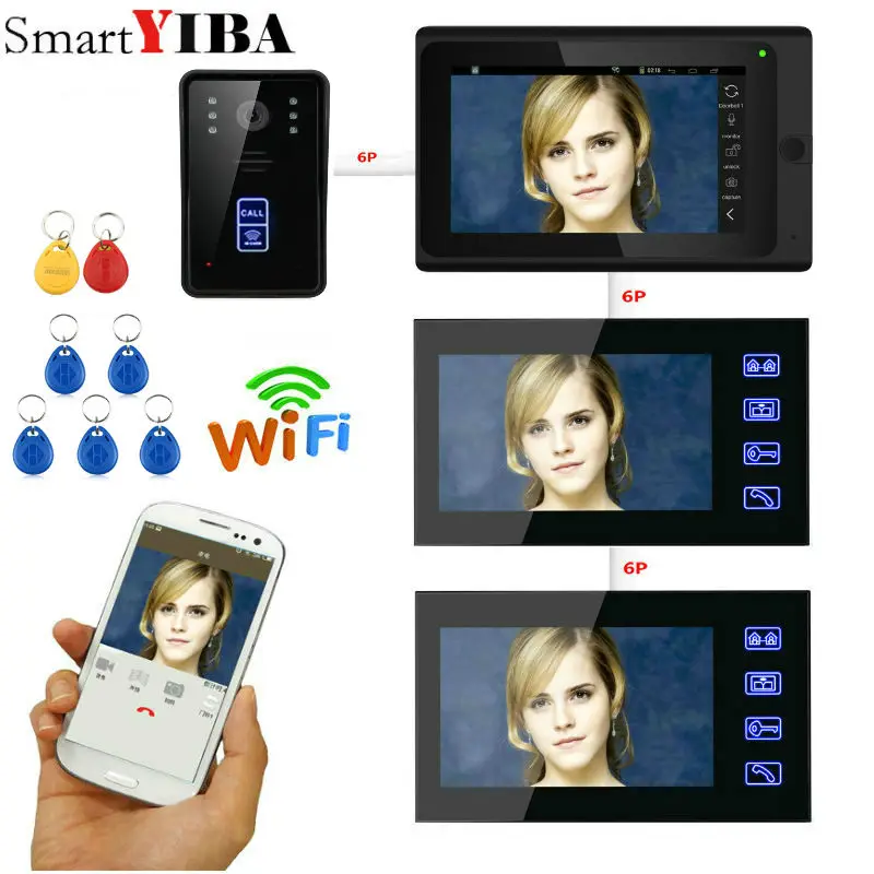 SmartYIBA видеодомофон 3*7 дюймов черный монитор проводной Wi-Fi Интерком камера ночного