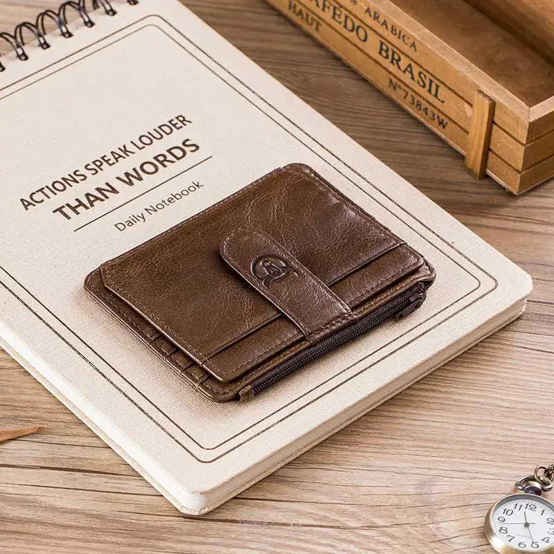 BULLCAPTAIN, натуральная кожа, RFID Блокировка, на молнии, держатель для карт, кредитная корзина, кошелек, мини тонкий кошелек, для карт и id, держатели для мужчин, бизнес - Цвет: coffee