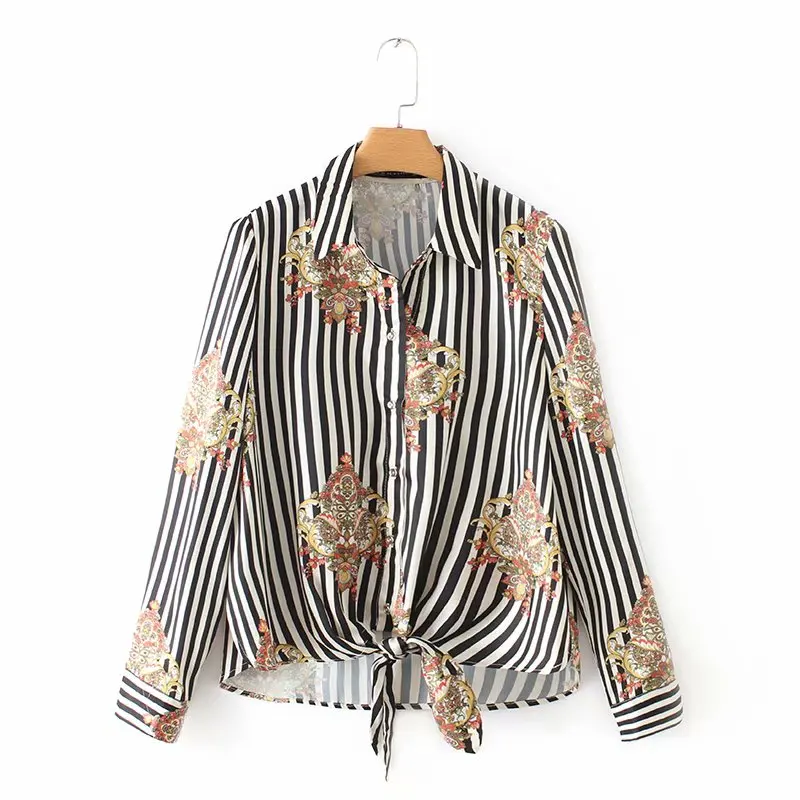 Новинка 2019 года женская мода Ретро стиль принт Полосатый подол завязывается