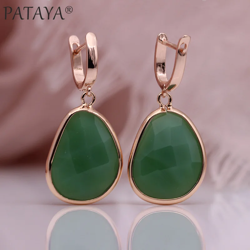 PATAYA новые необычные длинные висячие серьги с зеленым Искусственным цирконием, 585 розовое золото, женские изящные свадебные вечерние Простые Модные ювелирные изделия
