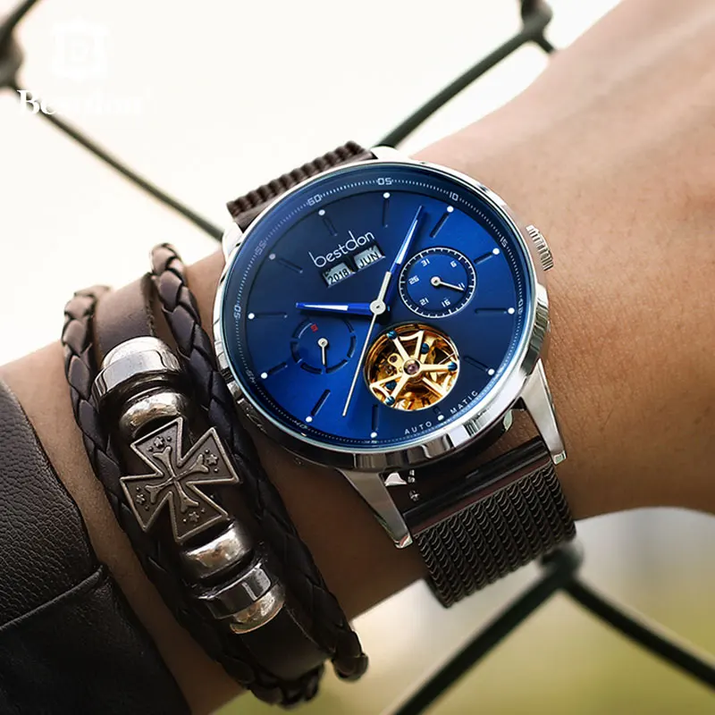 Bestdon Tourbillon механические мужские часы Скелет автоматические для мужчин Швейцария
