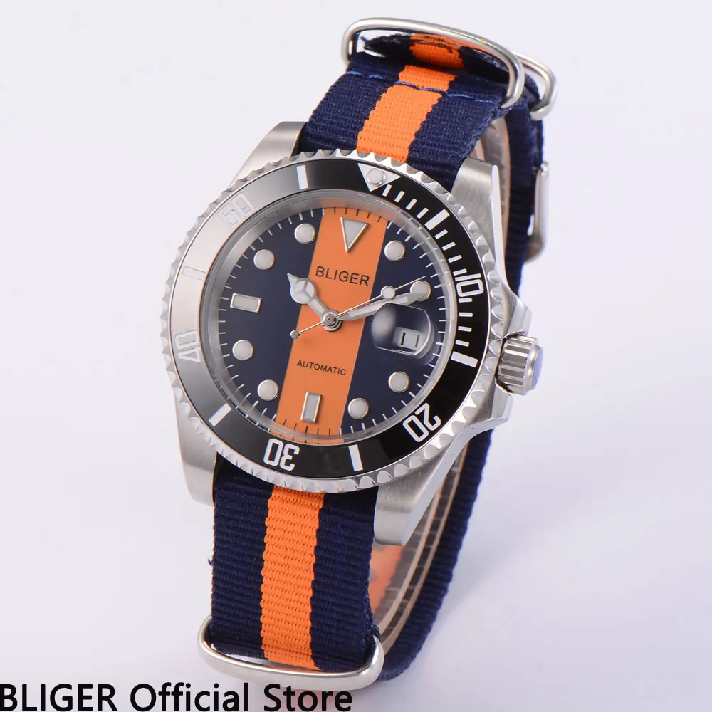

Business BLIGER 40mm Blue White Dial Sapphire Crystal Luxury Brand Stainless Steel Case Automatic Movement Men's Watch