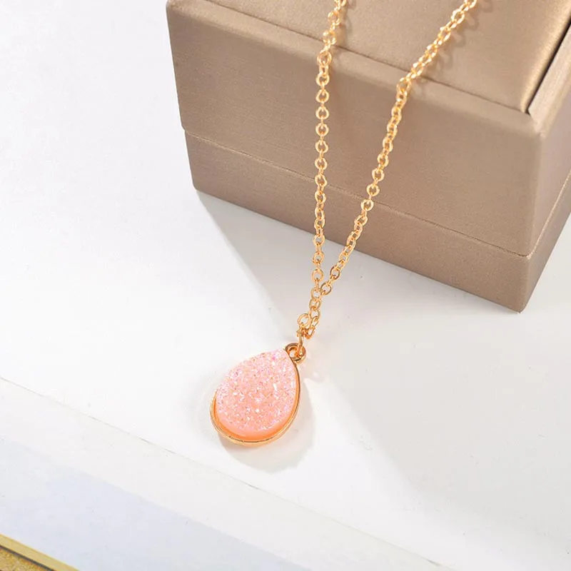 Ожерелье с подвеской в виде капли воды натуральный драгоценный камень друза