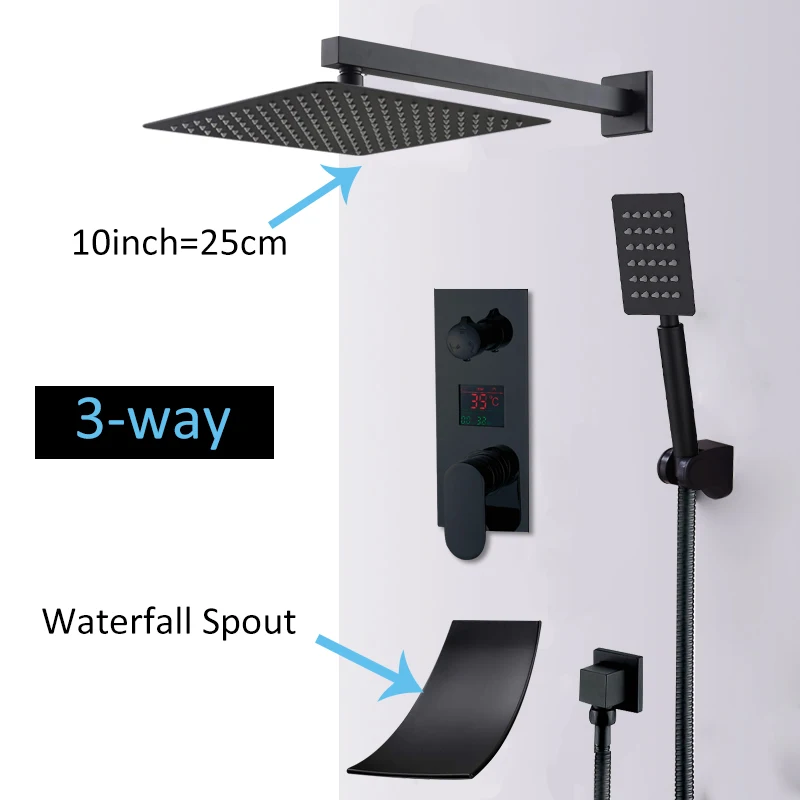 3-way 10in waterfall Quyanre настенное крепление Ванная комната дождь водопад Смесители для душа набор скрытый Хромированная Душевая система смеситель для ванны и душа кран - Цвет: 3-way 10in waterfall