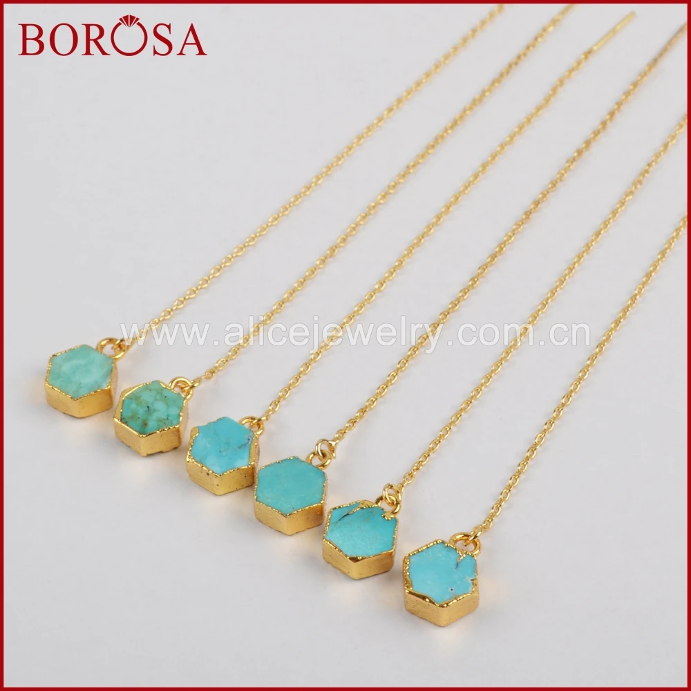 BOROSA шестиугольник Druzy 100% натуральный синий камень золото Цвет нити серьги для Для