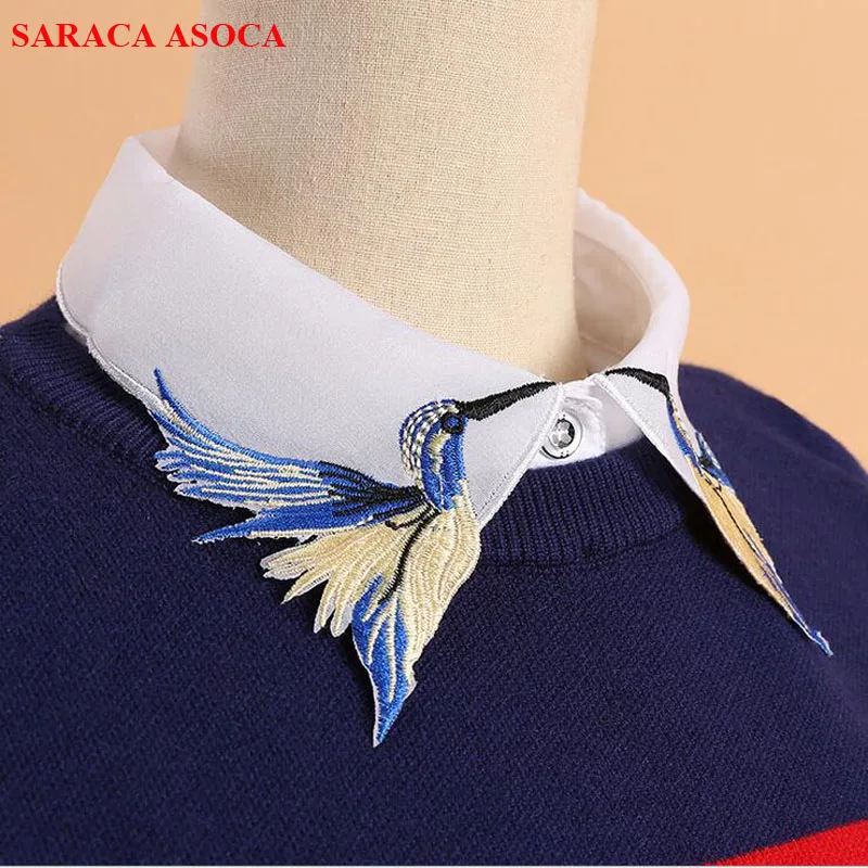 Модная белая рубашка с вышивкой и фальш-воротником для девочек универсальный