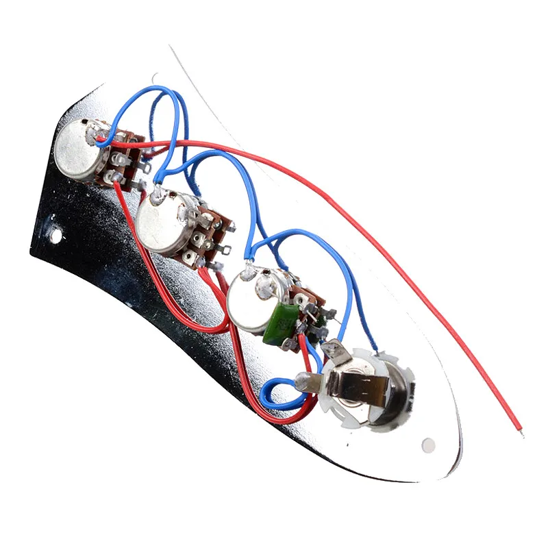 

Wired Loaded Prewired Control Plate Harness Assembly Knobs and jack for Electric Bass Black /Silver/Gold