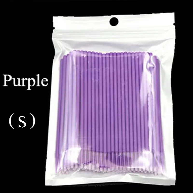 Purple (S) Новинка 100 шт Микро Кисти для макияжа ресницы для наращивания ресниц щетки для нанесения клея без ворса одноразовые аппликаторы палочки инструменты для макияжа - Handle Color: Purple (S)