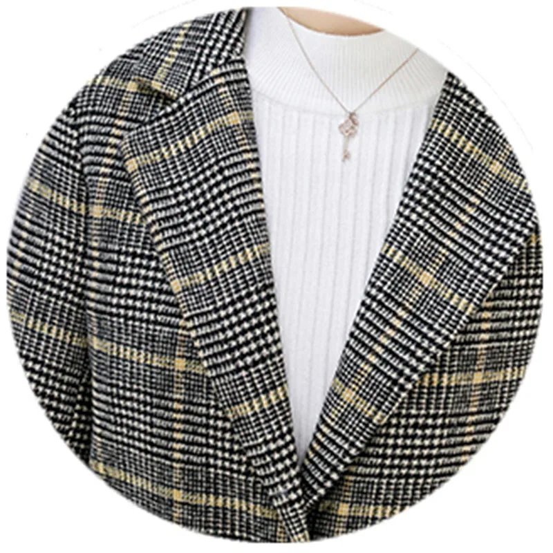 Шерстяная Куртка женская 2018 ВЕСНА Новинка средней длины в клетку модное