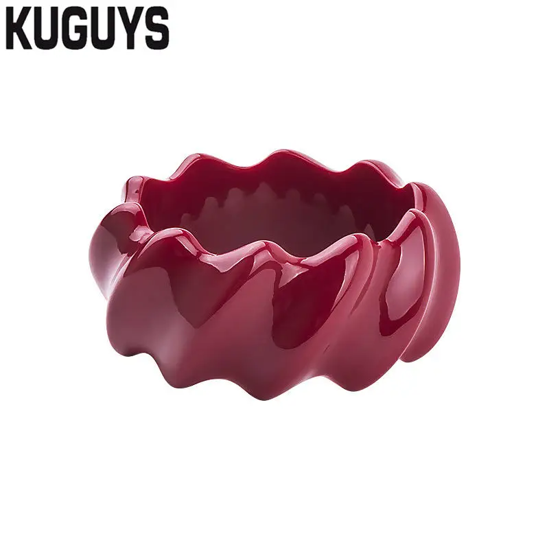 WINE RED KUGUYS, модные ювелирные изделия из смолы, Красочные Широкие браслеты для женщин, Круглый геометрический волнистый спиральный Большой браслет, трендовые аксессуары - Окраска металла: WINE RED
