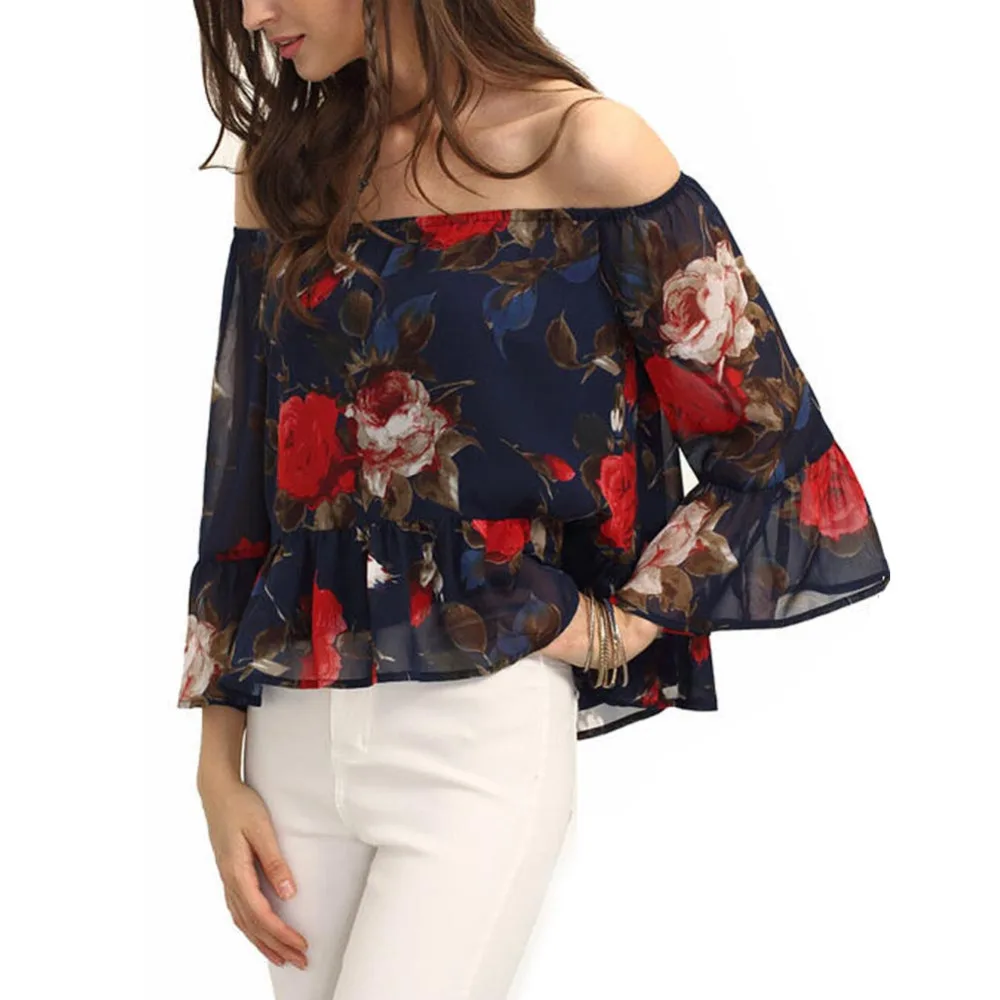 2016 сексуальные топы с открытыми плечами женская шифоновая блузка лето Blusas