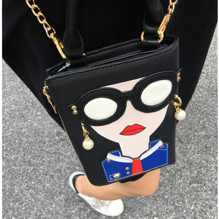 

Pu Leather sexy woman pearl cartoon ladies casual totes chain purse shoulder bag handbag women's crossbody messenger bag 2 color