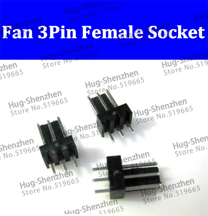 High quality 500pcs Black plastic shell Fan 3Pin Female socket connector for computer