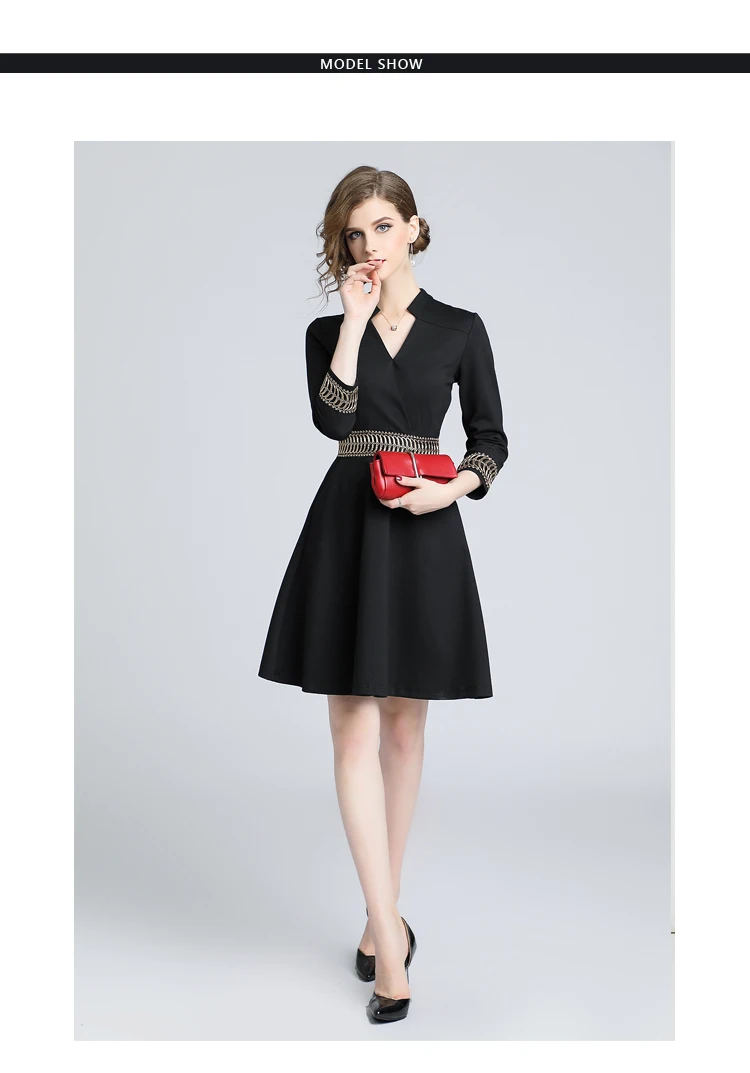 Осеннее женское платье с длинными рукавами и вышивкой Vestidos Casuales Mujer, черное офисное платье миди Lange Jurken K6202