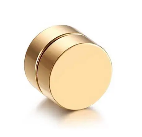 Gold 12mm--1 pair Панк мужской сильный магнит нержавеющая сталь круг магнитный зажим серьги на магнитах поддельные пробки без пирсинга клип на ювелирные изделия одна пара - Окраска металла: Gold 12mm--1 pair