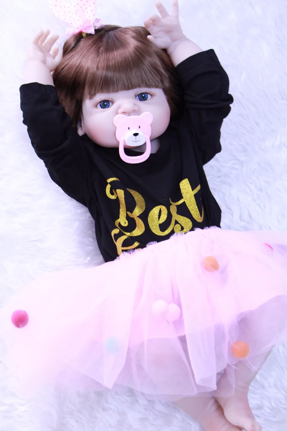 

NPK New Lovely New Born Baby Girl Doll Toy 23'' Realistic Reborn Dolls Silicone Vinyl Full Body bebe Alive Boneca Reborns