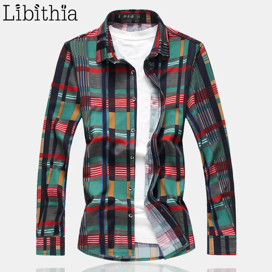 Рубашка мужская хлопковая в клетку Повседневная Блузка с длинным рукавом