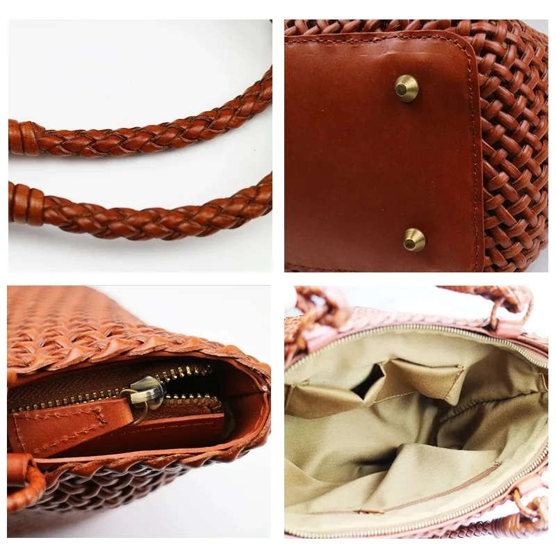 Женская вязаная сумка ручной работы из натуральной кожи маленькая плетеная