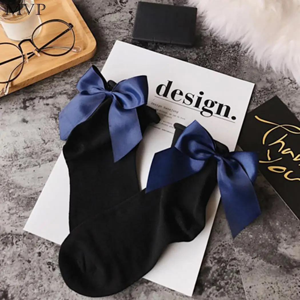 Women Fashion Cute Bow Stretchy Cotton Solid Casual socks one size fit most people. Socks Standard | Женская одежда