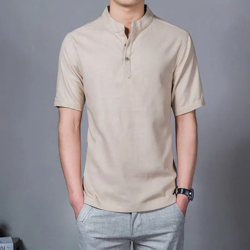 Мужская приталенная рубашка в китайском стиле Повседневная с короткими рукавами