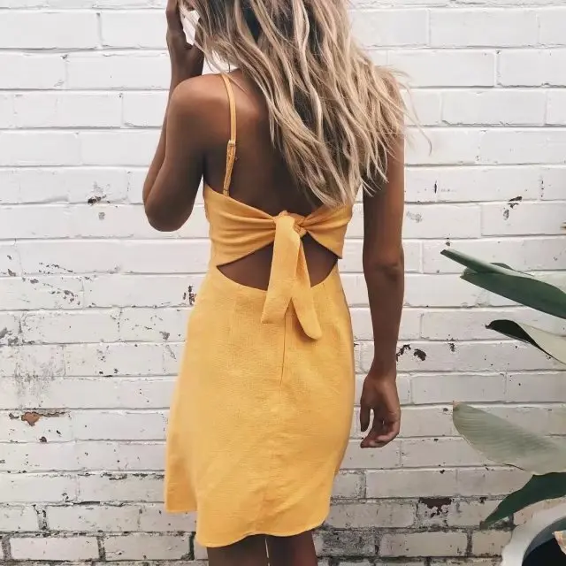 2018 новые женские пикантные shoulderless рукавов Назад галстук бабочка Мини платья Balck