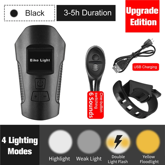 Upgrade Black WEST BIKING передняя фара для велосипеда светильник велосипеда вспышка светильник руль фонарь Рог Скорость метр ЖК-дисплей Экран зарядка через usb Велоспорт головной светильник - Цвет: Upgrade Black