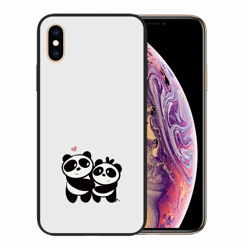 Cute Cartoon Animals Pattern for iPhone XS Max Black Silicone Panda Phone Cover Capa Fundas | Мобильные телефоны и