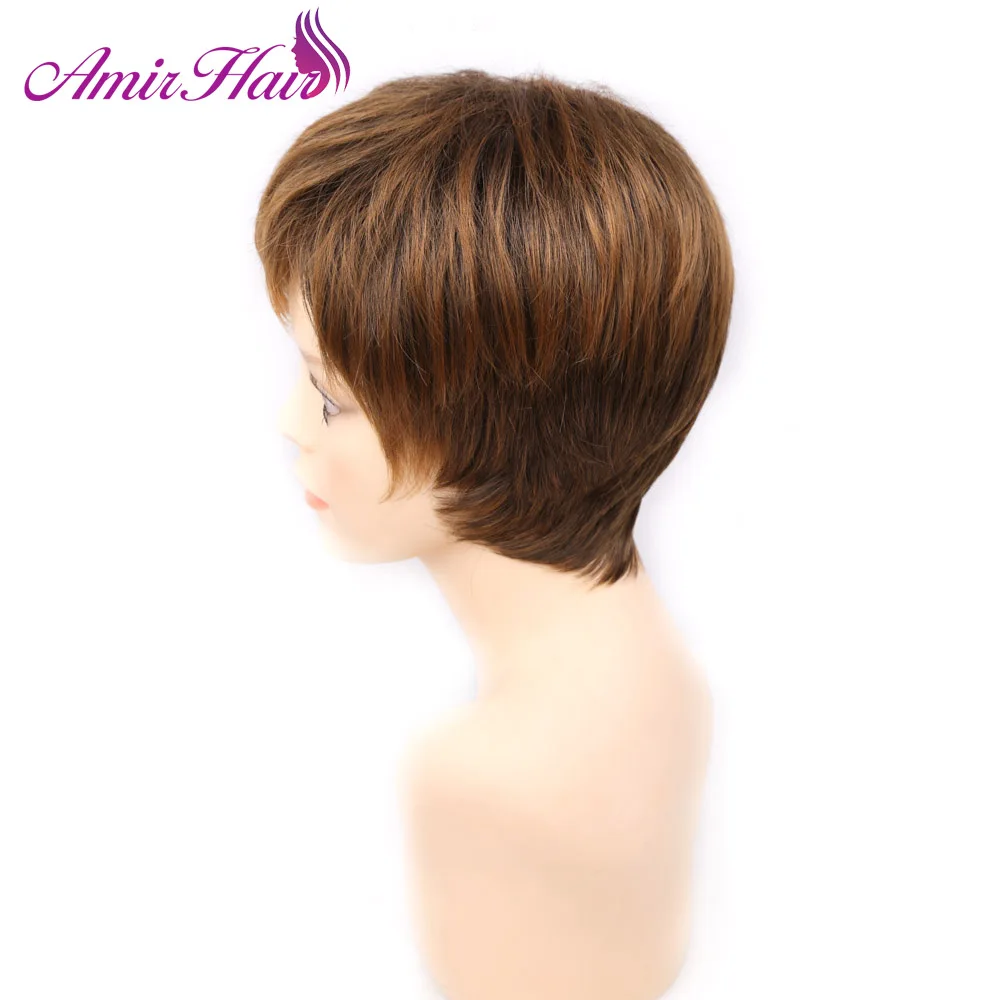 Амир блонд короткая женская стрижка, пышные прямые pelucas pelo натуральные короткие синтетические волосы парики для американских африканских женщин
