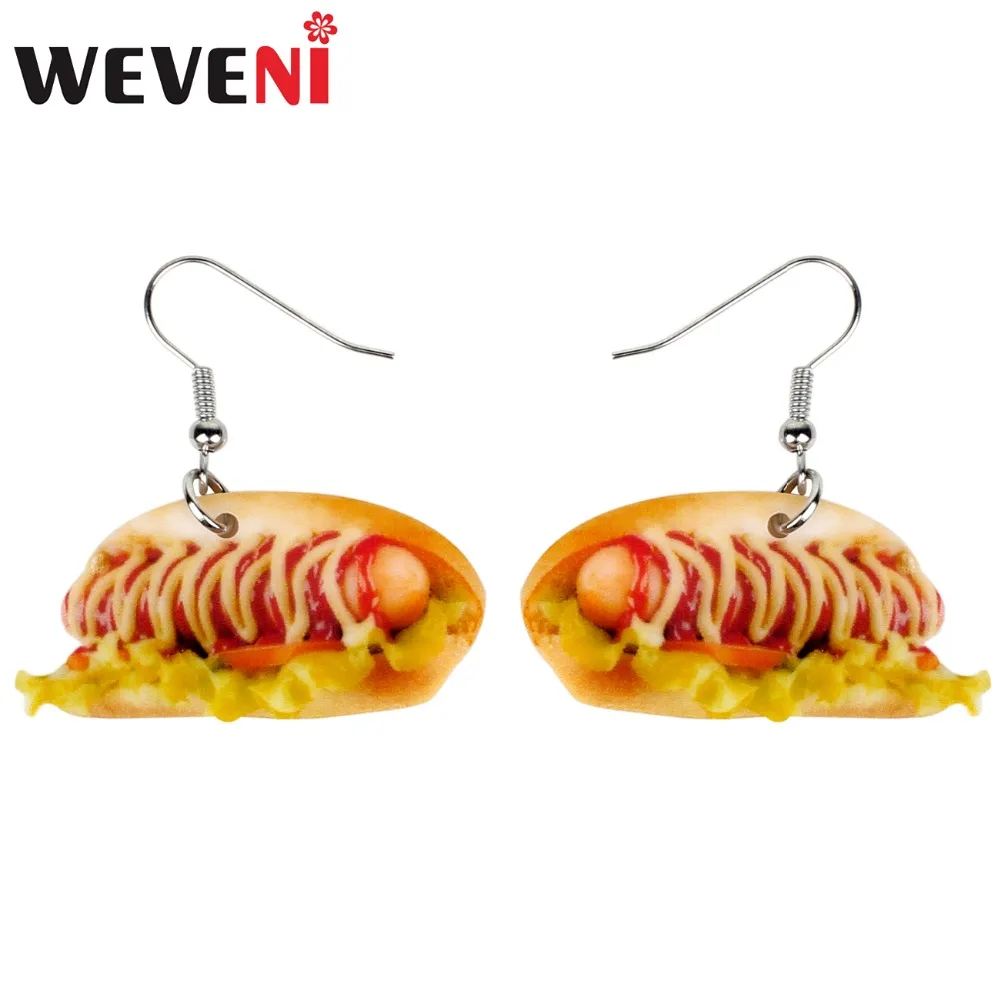 WEVENI акриловые вкусные хот-дог быстро серьги с пищевыми продуктами новые длинные