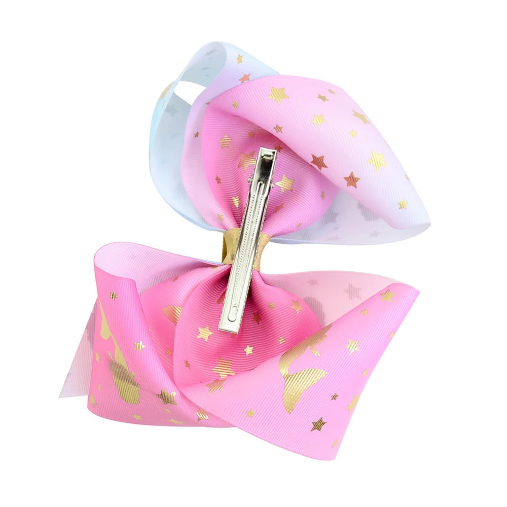 

8" Large JoJo Unicorn Mermaid Printed Bow With Hair Clip Jumbo Hairgrips 6PCS Metalic Signature Ribbon Bow DIY Hair Accessory